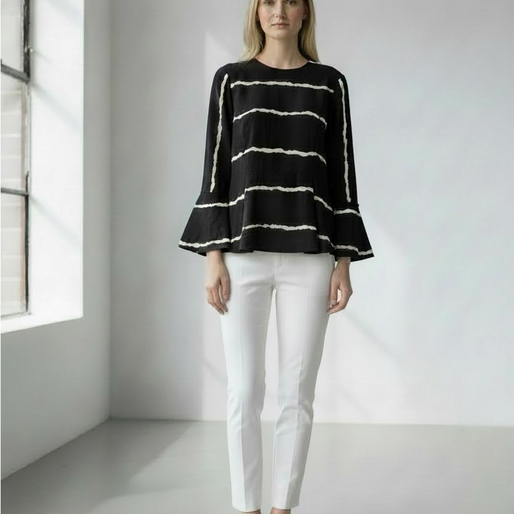 Silk 10 Crosby Derek Lam Black and White Striped Blouse - Picture 3 of 4